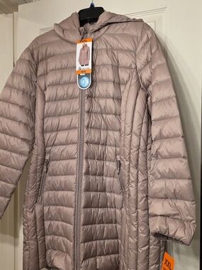 Light Pink Quilted Long Puffer Coat with Hood - XXL